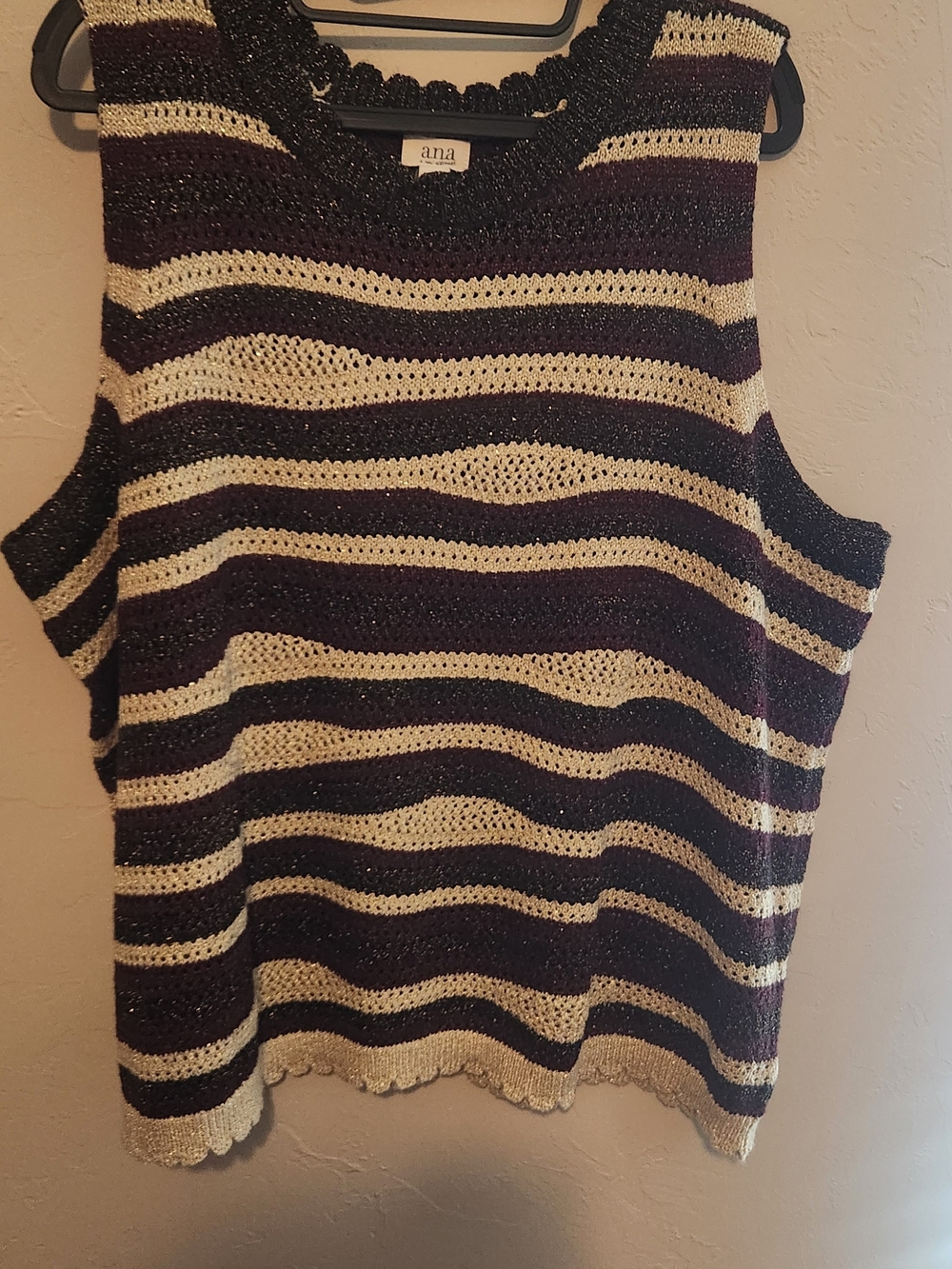 Metallic Knit Tank Top in Black, Dark Red and Cream